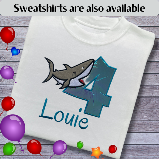 Personalised Embroidered Children's Birthday Top: Shark Design