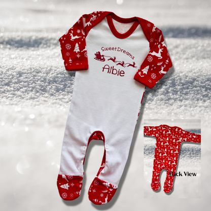 Personalised Embroidered Christmas Childrens Pyjamas and Rompersuits with Santa and His Sleigh. A Perfect Christmas Gift