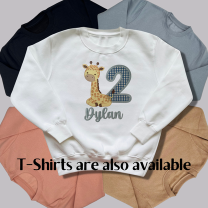 Personalised Embroidered Children's Birthday Top: Giraffe Design