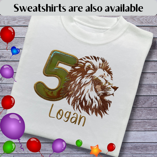 Personalised Embroidered Children's Birthday Top: Lion Design