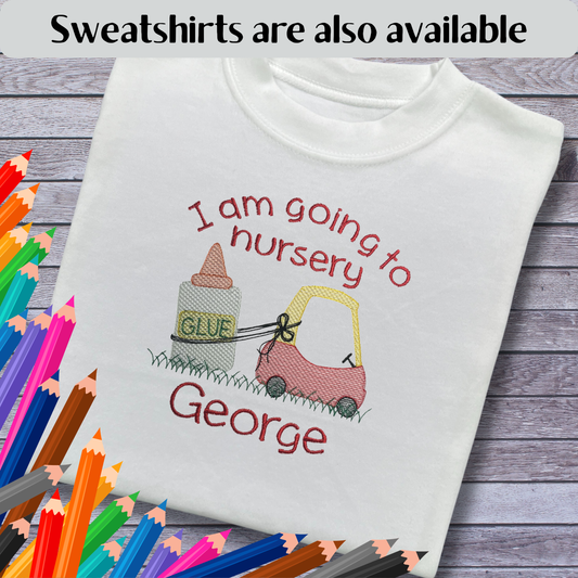 Personalised Embroidered Children's Going to Nursery Top: Red Car Design