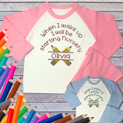 Personalised Embroidered Children's Pyjamas: Starting Nursery Apple Banner Design