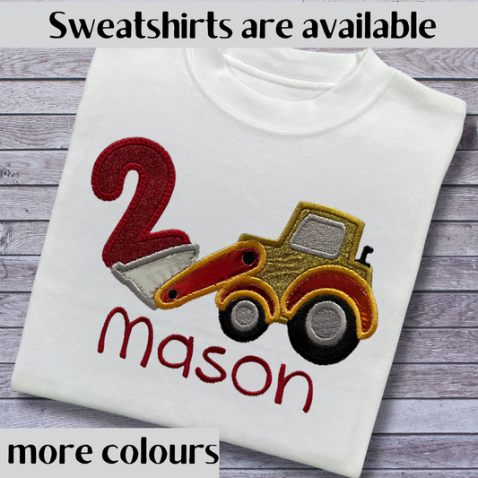 Personalised Embroidered Construction Vehicle Birthday T-Shirts and Sweatshirts