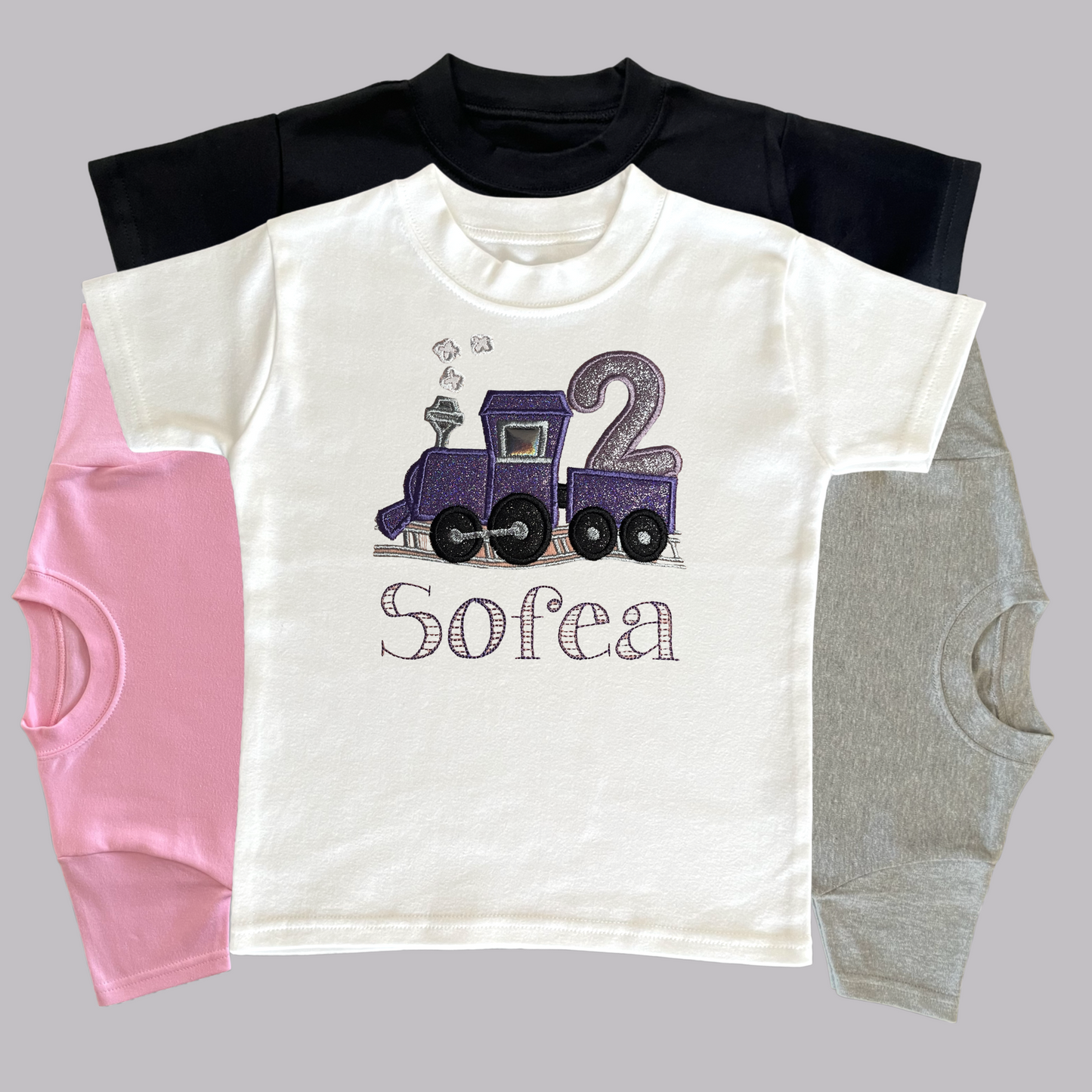 Personalised Embroidered Children's Birthday Top: Train Design