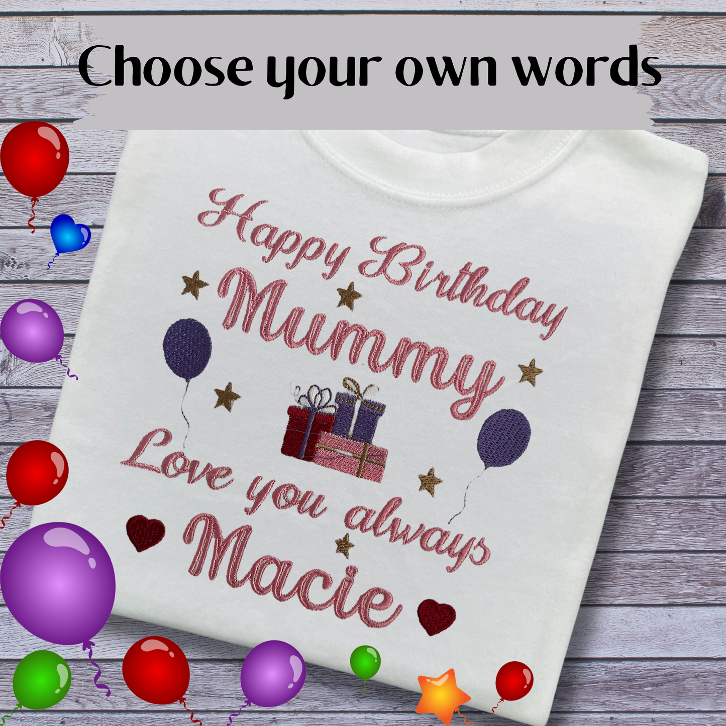 Embroidered Birthday T-Shirt: Personalised Kids Gift for Mummy, Daddy, Nana