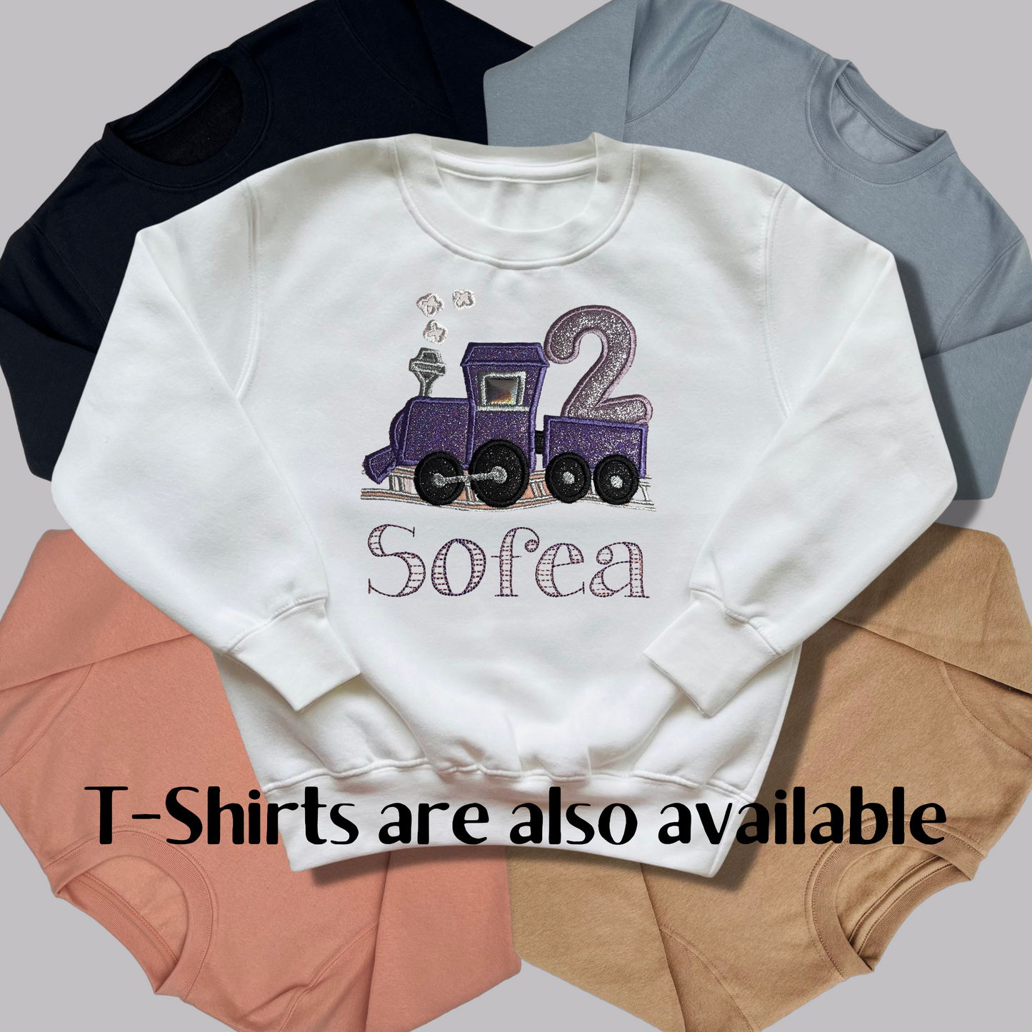 Personalised Embroidered Children's Birthday Top: Train Design