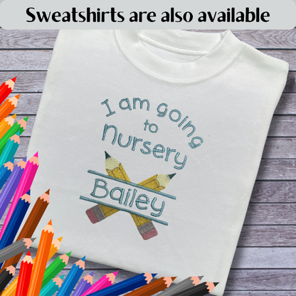 Personalied Embroidered Children's Going to Nursery Top: Cute Pencil Design