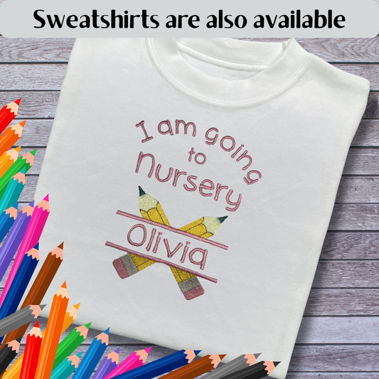 Personalied Embroidered Children's Going to Nursery Top: Cute Pencil Design