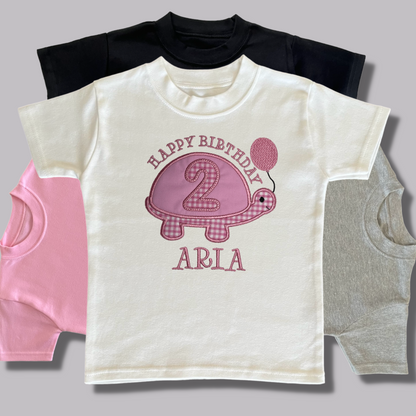 Personalised Embroidered Children's Birthday Top: Turtle Design