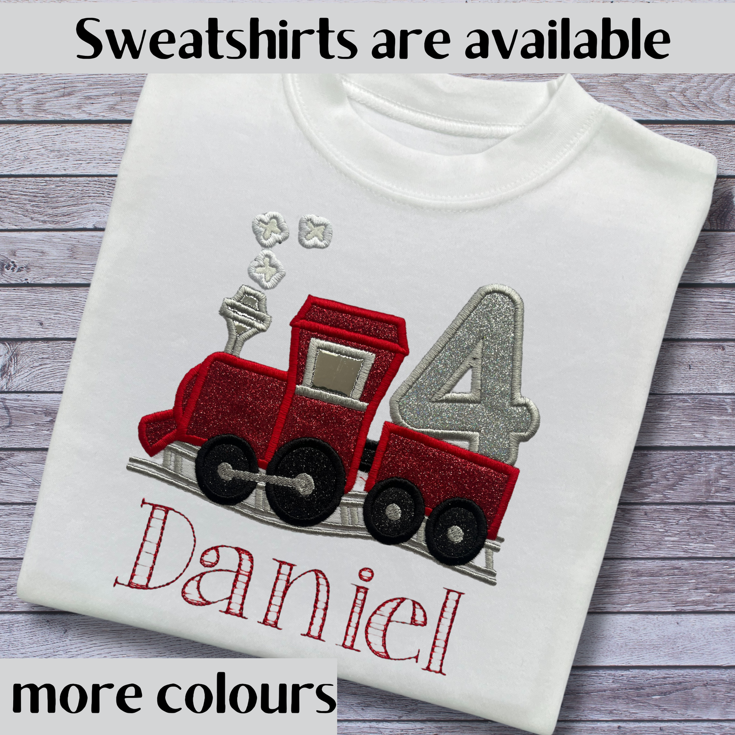 Personalised Embroidered Train Birthday T-Shirts and Sweatshirts