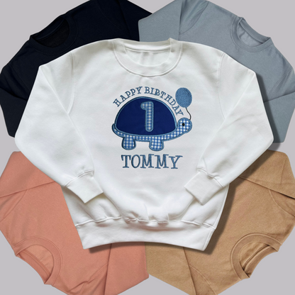 Personalised Embroidered Children's Birthday Top: Turtle Design