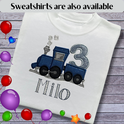 Personalised Embroidered Children's Birthday Top: Train Design