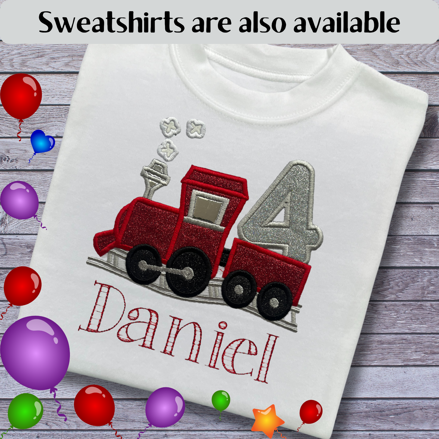 Personalised Embroidered Children's Birthday Top: Train Design