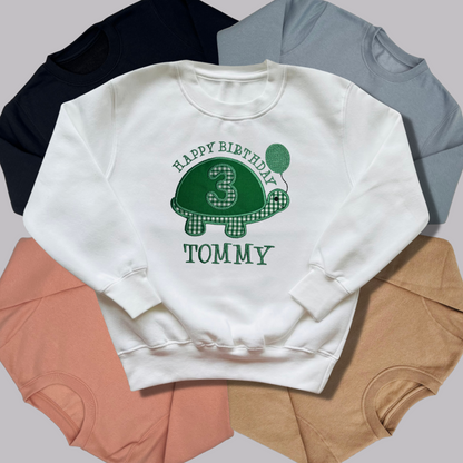Personalised Embroidered Children's Birthday Top: Turtle Design