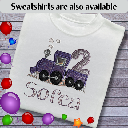Personalised Embroidered Children's Birthday Top: Train Design