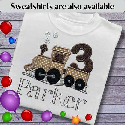 Personalised Embroidered Children's Birthday Top: Train Design