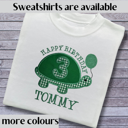 Personalised Embroidered Turtle Birthday T-Shirts and Sweatshirts