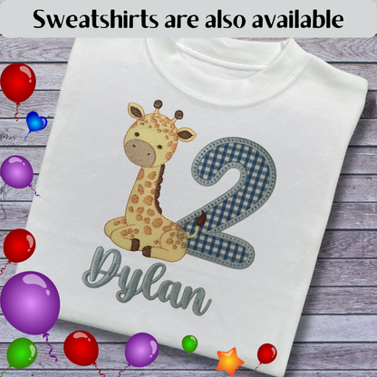 Personalised Embroidered Children's Birthday Top: Giraffe Design