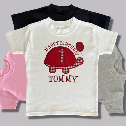 Personalised Embroidered Children's Birthday Top: Turtle Design