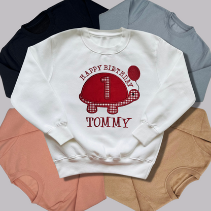 Personalised Embroidered Children's Birthday Top: Turtle Design