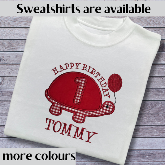 Personalised Embroidered Turtle Birthday T-Shirts and Sweatshirts