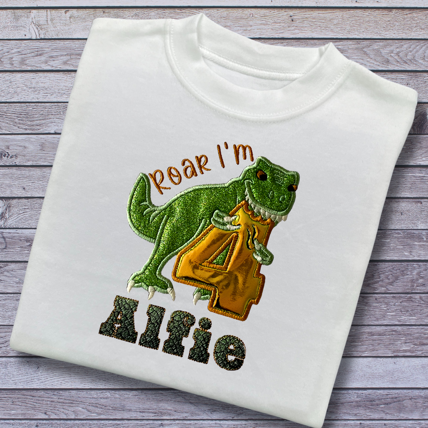 Personalised Embroidered Dinosaur Birthday T-Shirts and Sweatshirts
