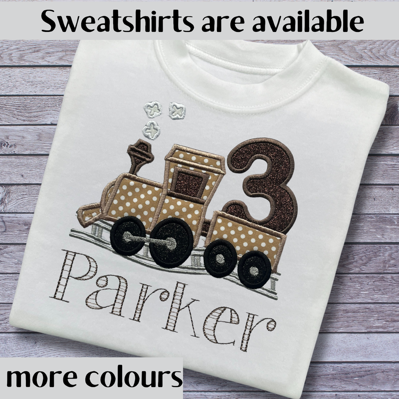 Personalised Embroidered Train Birthday T-Shirts and Sweatshirts