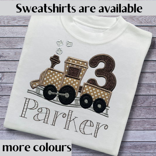 Personalised Embroidered Train Birthday T-Shirts and Sweatshirts