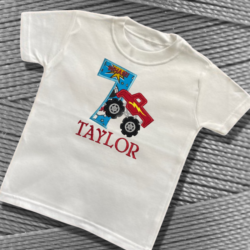 Personalised Embroidered Monster Truck Birthday T-Shirts and Sweatshirts