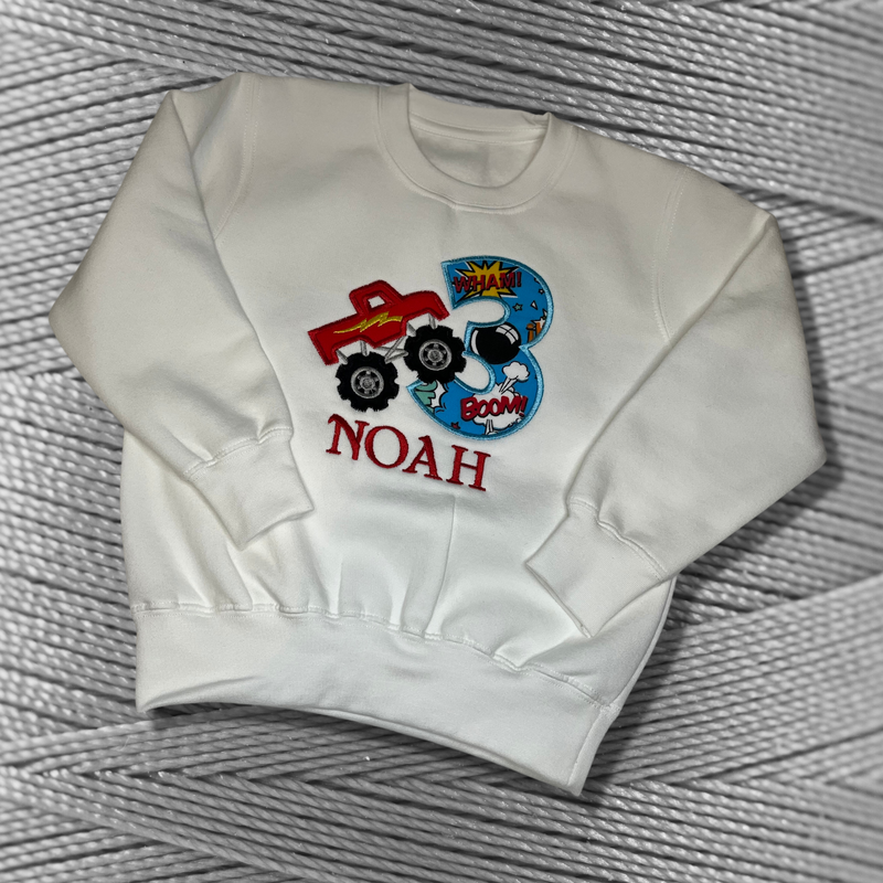 Personalised Embroidered Monster Truck Birthday T-Shirts and Sweatshirts