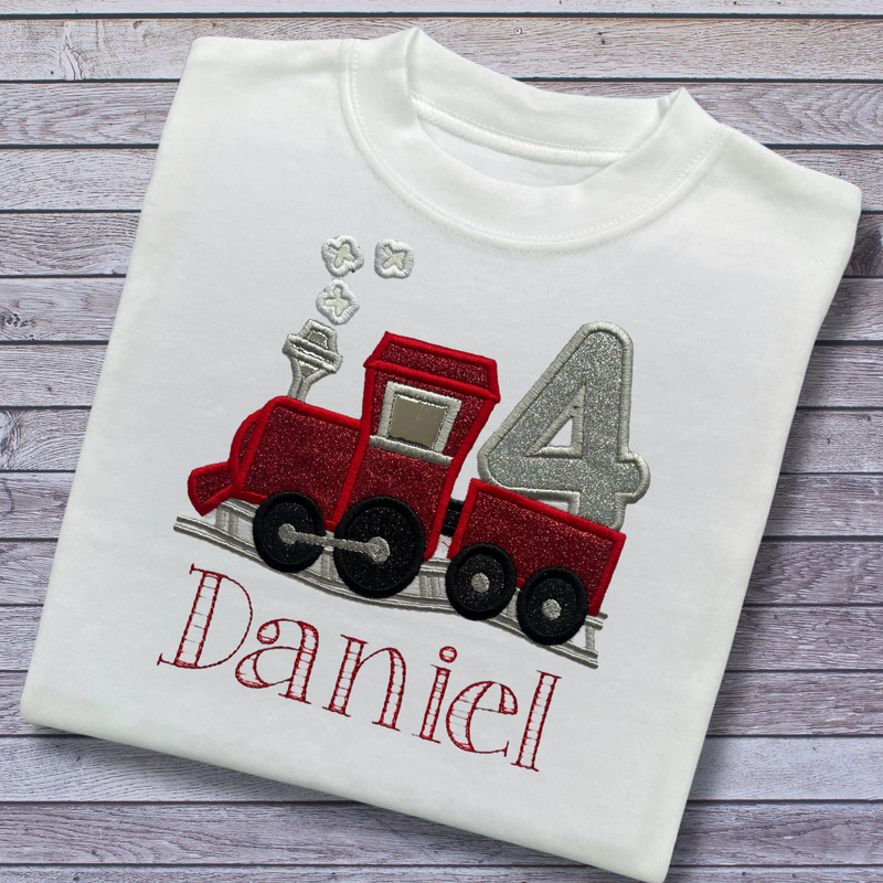 Personalised Embroidered Train Birthday T-Shirts and Sweatshirts