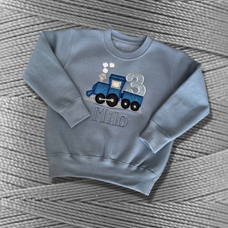 Personalised Embroidered Train Birthday T-Shirts and Sweatshirts