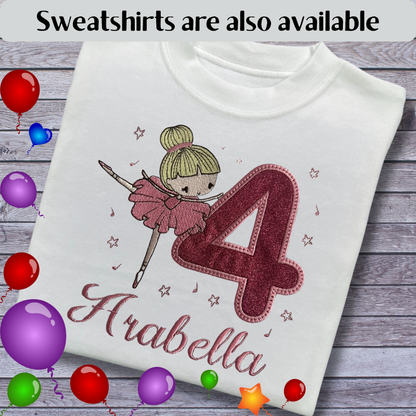 Personalised Embroidered Children's Birthday Top: Ballet Dancer Design