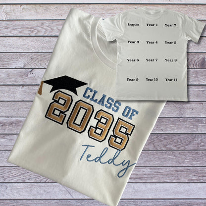 Personalised Embroidered Children's Class of 20xx Handprint Keepsake T-Shirt.