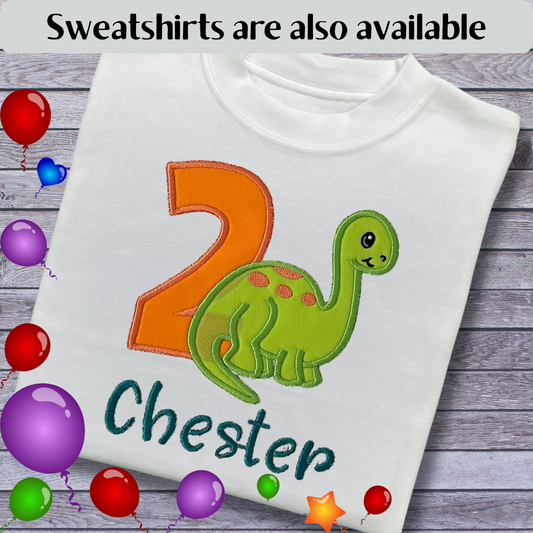 Personalised Embroidered Children's Birthday Top: Cute Dinosaur Design