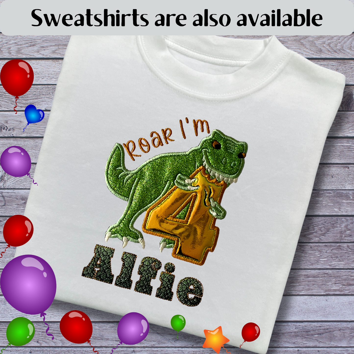 Personalised Embroidered Children's Birthday top: Dinosaur Design