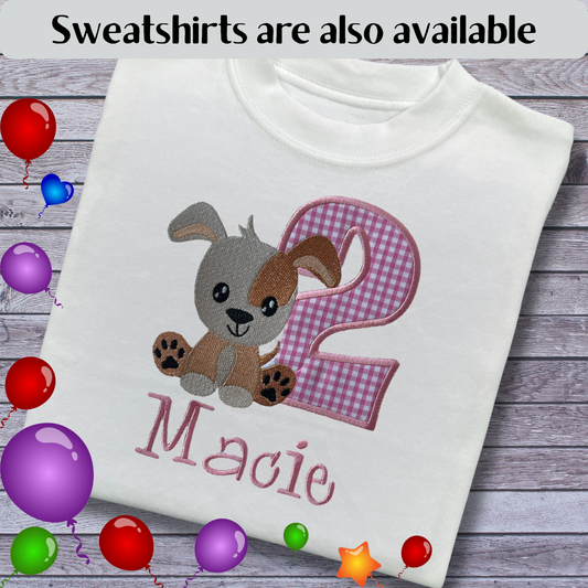 Personalised Embroidered Children's Birthday top: Dog Design