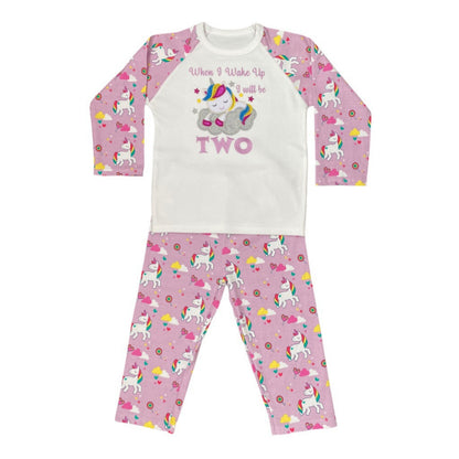 Childrens Embroidered Birthday Pyjamas. Unicorn Design With the Words 'When I Wake Up I'll Be..' Perfect for the Night Before Their Birthday