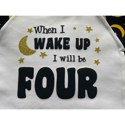 Childrens Birthday Pyjamas. Space Design With the Words 'When I Wake Up I'll Be .....'. Super Cute for the Night Before Their Big Day.