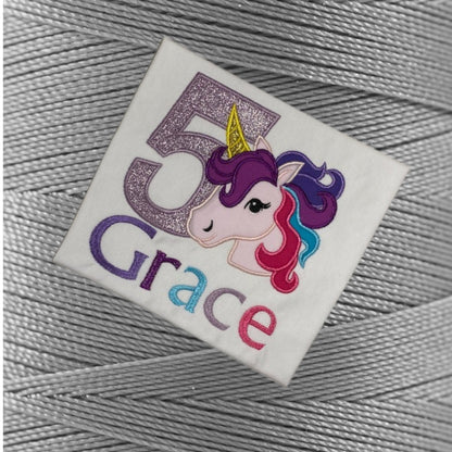 Personalised Embroidered Childrens Birthday Shirts. Cute Applique Embroidered Unicorn Personalised with Age and Name Perfect Birthday Outfit