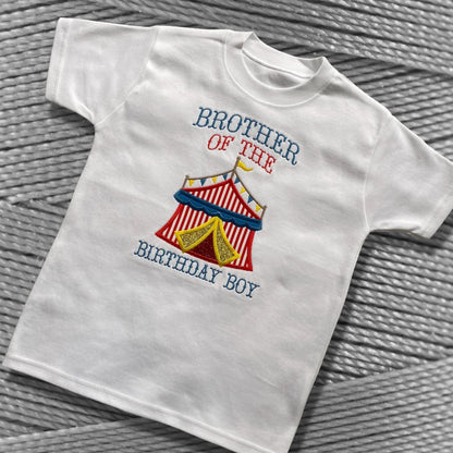 Personalised Embroidered Children's Birthday Top: Applique Circus Design.