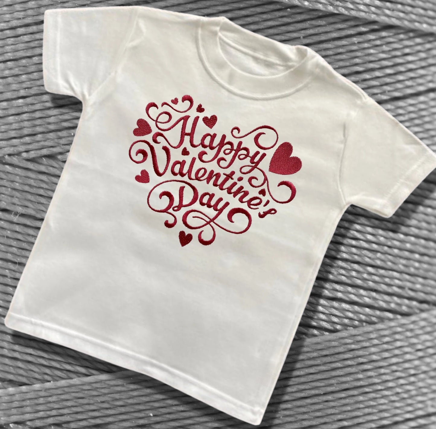 Personalised Embroidered Children's Valentine's Top: Heart Shape Design.