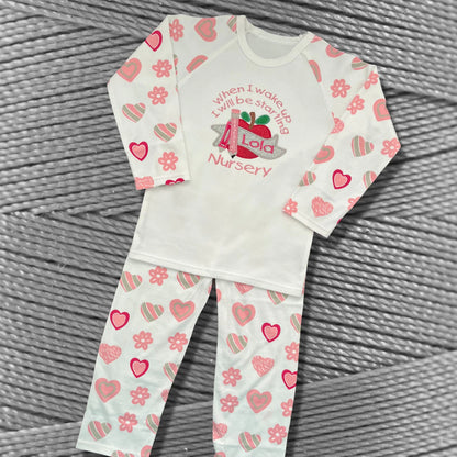 Personalised Embroidered Children's Pyjamas: Starting Nursery Apple Design.