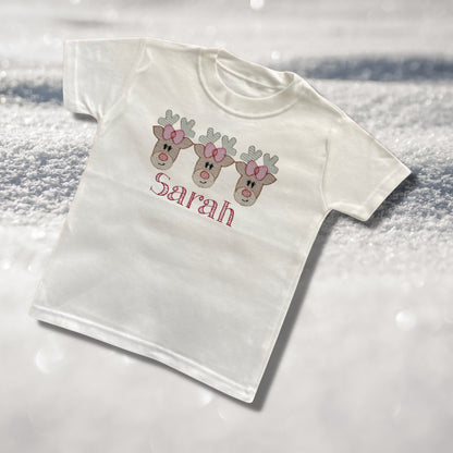 Personalised Embroidered Childrens Christmas Top. Cute Design Personalised with Name. Perfect for the Christmas Season. Choice of Garment