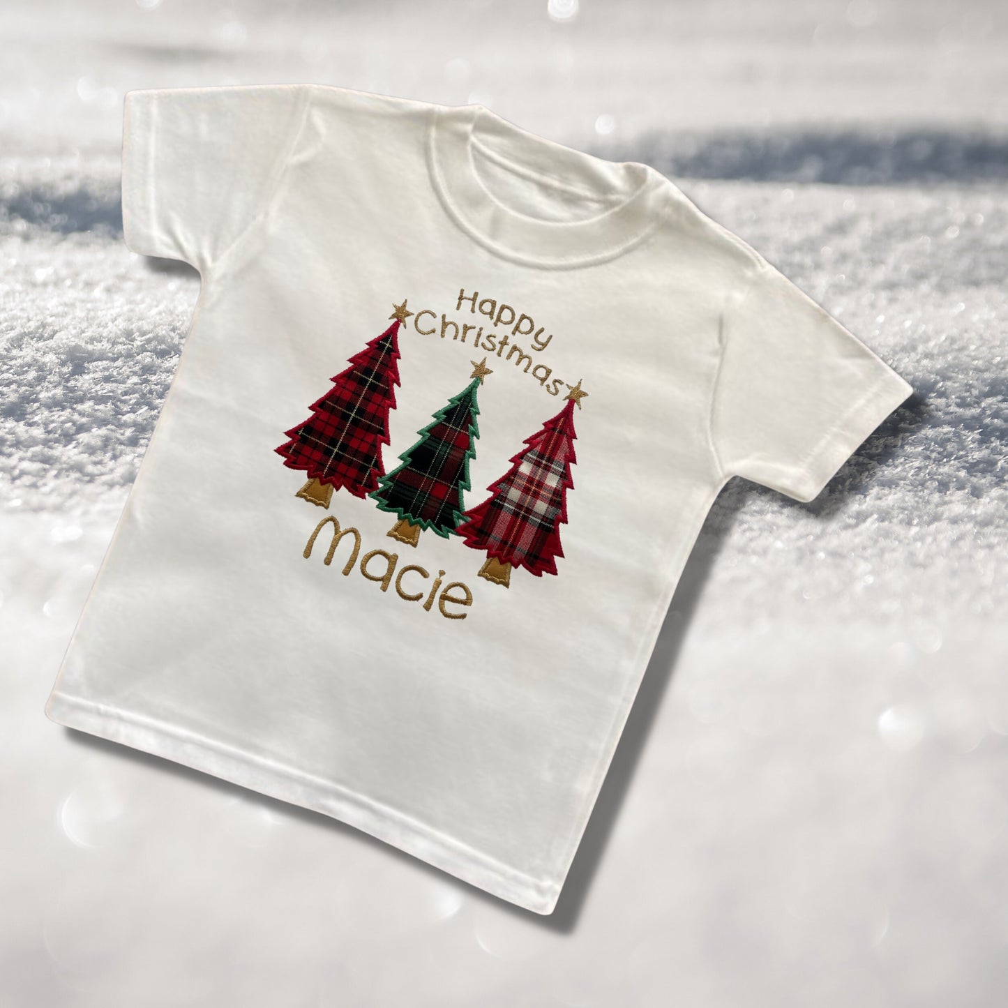 Personalised Embroidered Childrens Christmas Top. Cute Tartan Christmas Tree Design Personalised with Name. Perfect for the Christmas Season