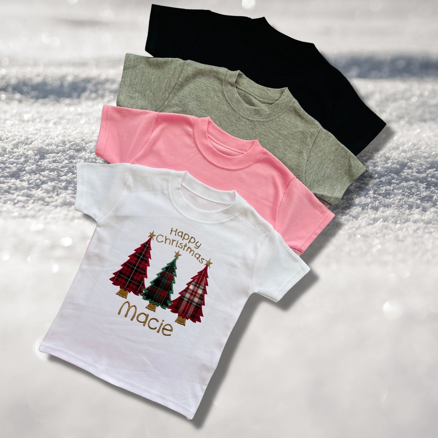 Personalised Embroidered Childrens Christmas Top. Cute Tartan Christmas Tree Design Personalised with Name. Perfect for the Christmas Season