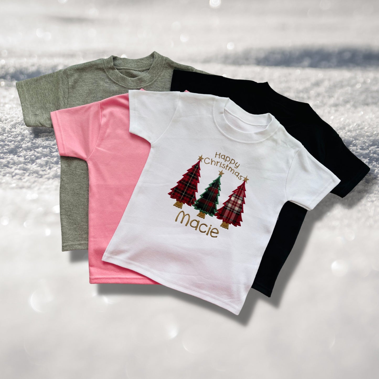 Personalised Embroidered Childrens Christmas Top. Cute Tartan Christmas Tree Design Personalised with Name. Perfect for the Christmas Season