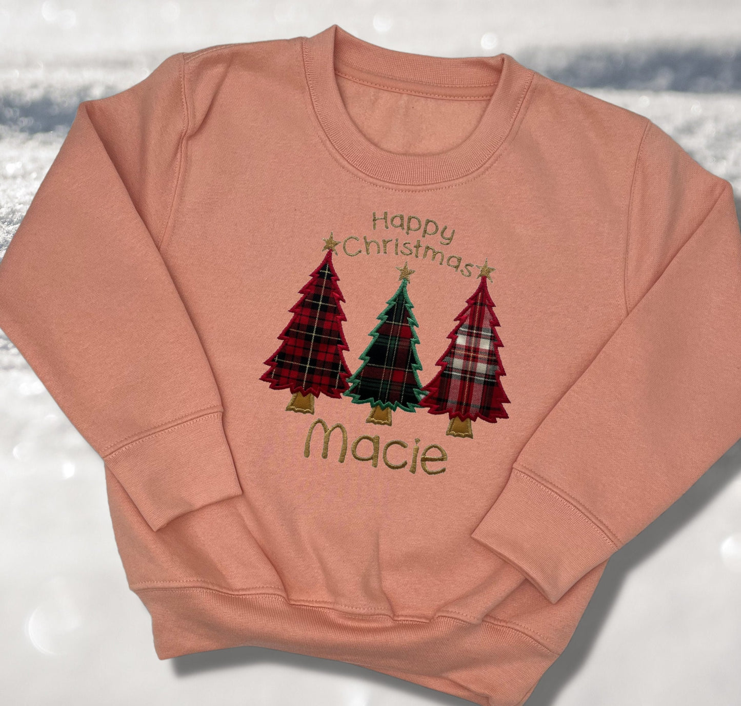 Personalised Embroidered Childrens Christmas Top. Cute Tartan Christmas Tree Design Personalised with Name. Perfect for the Christmas Season
