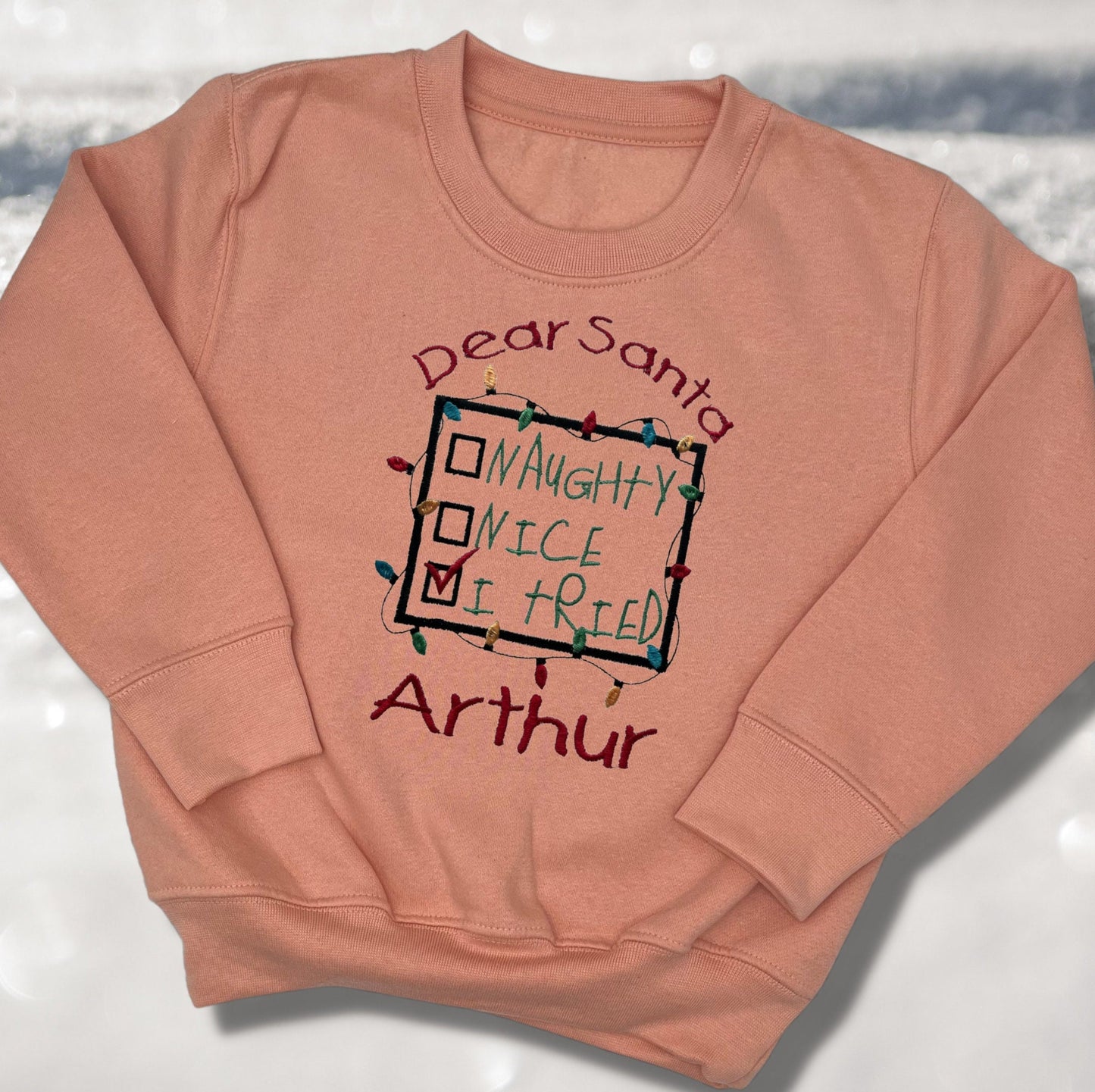 Personalised Embroidered Childrens Christmas Top. Cute Design Personalised with Name. Perfect for the Christmas Season. Choice of Garment