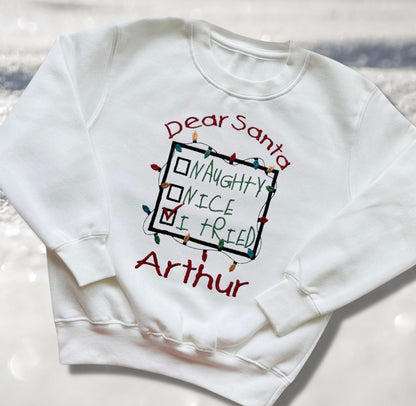 Personalised Embroidered Childrens Christmas Top. Cute Design Personalised with Name. Perfect for the Christmas Season. Choice of Garment